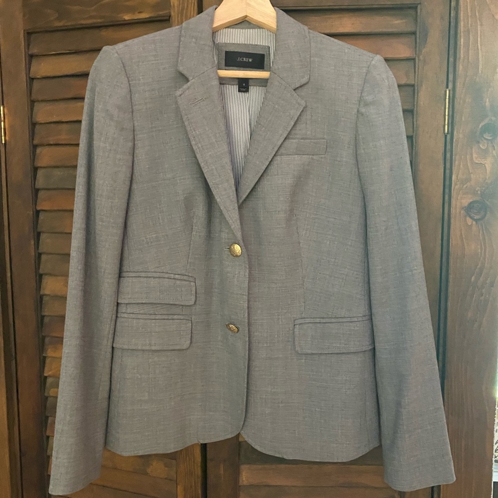J. Crew SchoolBoy Heather Gray Blazer with Gold Accents Size 6